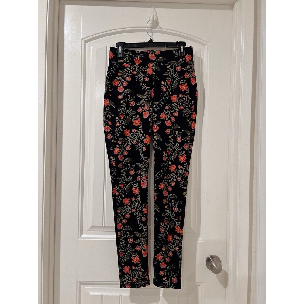 Lark & Grey Floral Print Ankle Pants Elastic Waist Stretchy Artsy Multicolor S